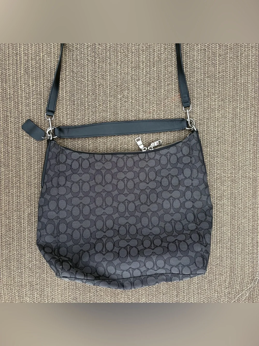 Coach Outline Signature Celeste Convertible Hobo Bag - Black Smoke